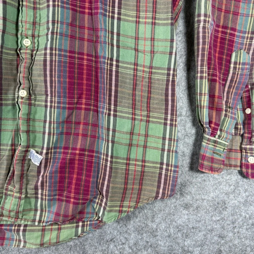 Ralph Lauren Plaid Button Down Mens M Green Burgundy Long Sleeve Cotton Shirt